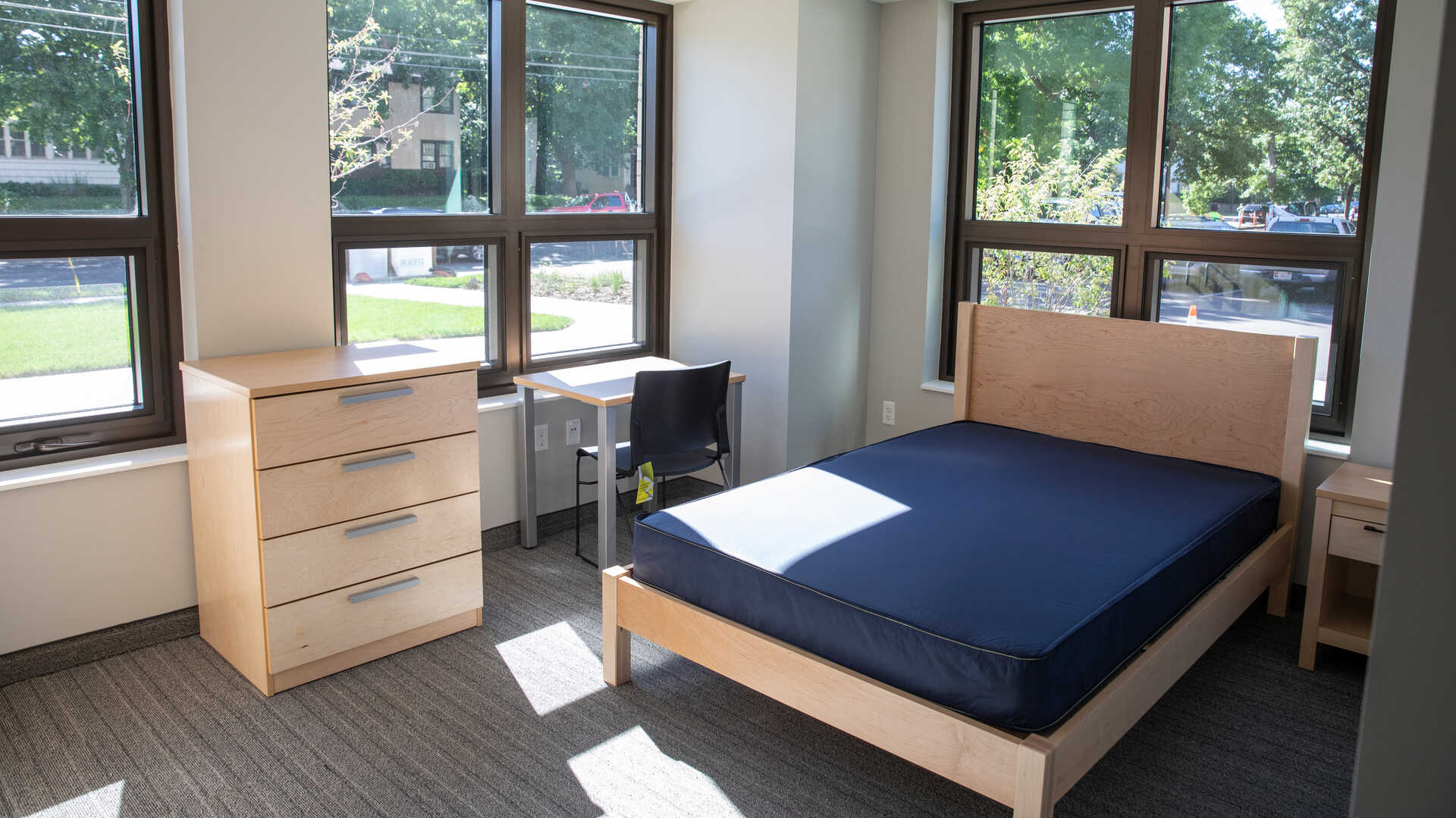 Dorm room with furniture