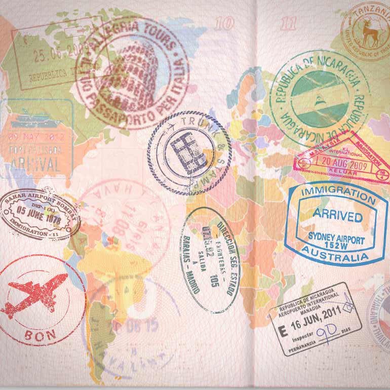 Passport page with stamps