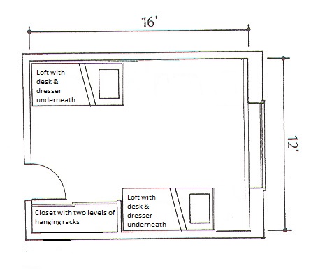 sample floor plan for a room in Brady Hall