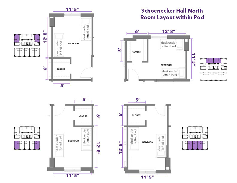 sample room layout for Schoenecker Hall North (formerly Tommie North) residence hall