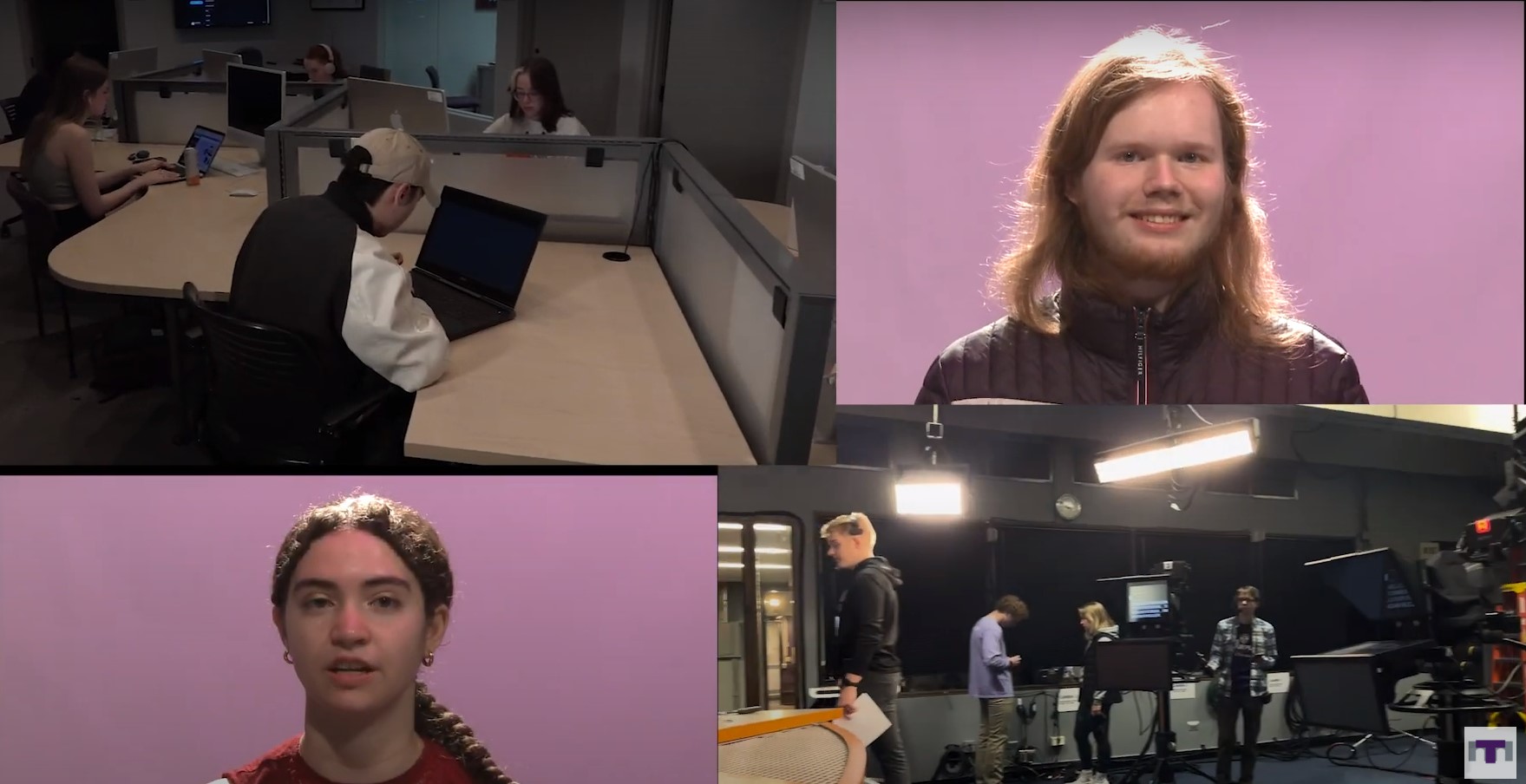 screenshot from tommiemedia video showing students working at tommiemedia 