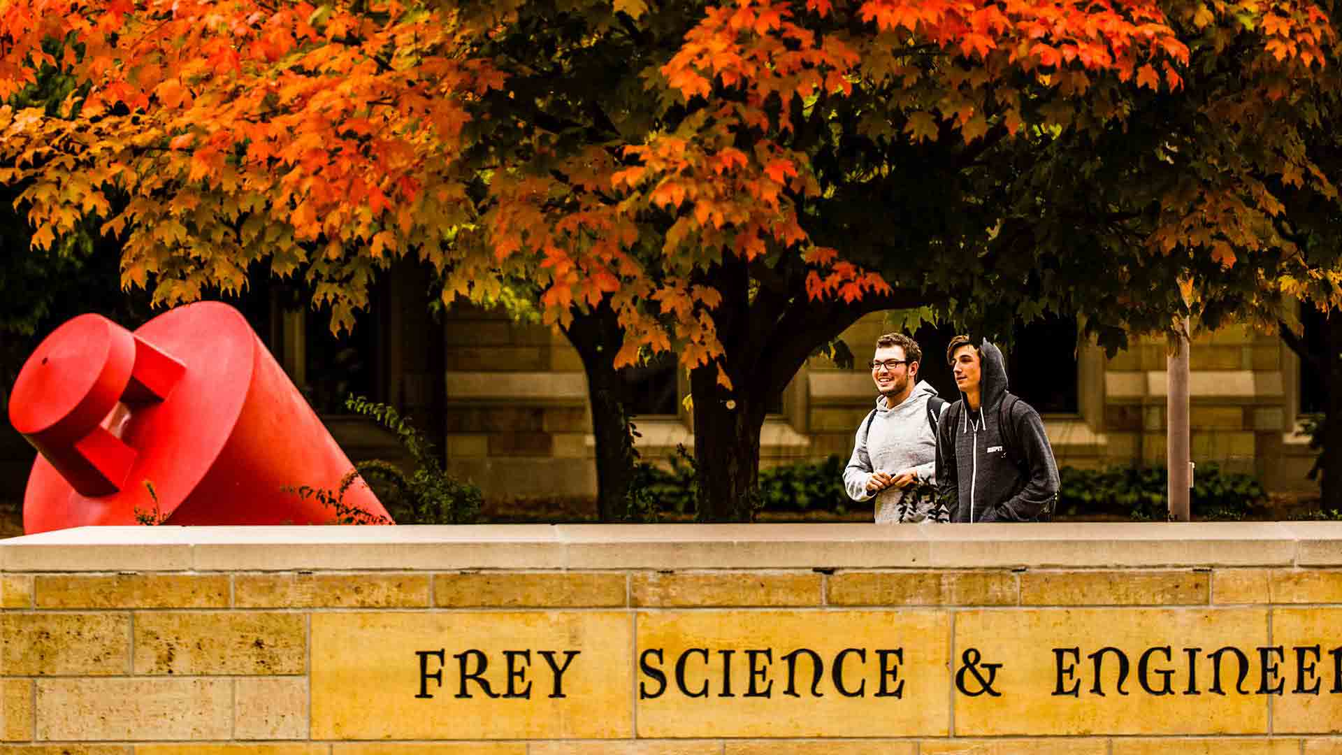 The Frey Science and Engineering Center, with O'Shaughnessy Science Hall at right and Owens Science Hall at left.