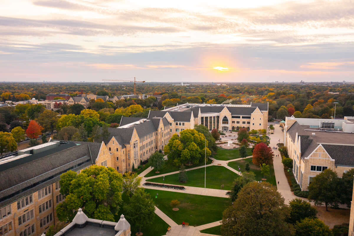 A fall sunset shines over campus on a beautiful fall evening on October 3, 2022, in St. Paul.
