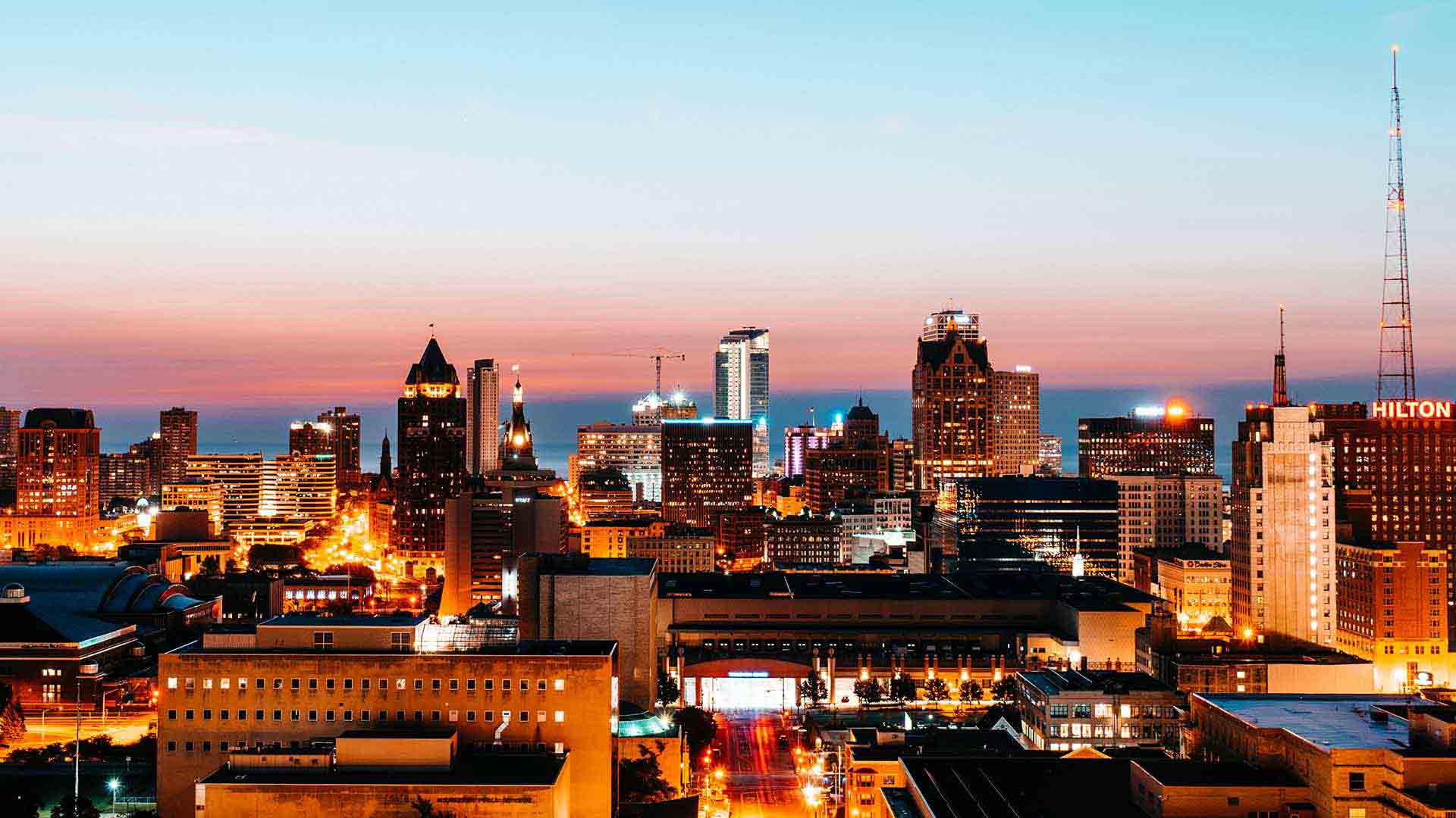 Milwaukee skyline at dusk