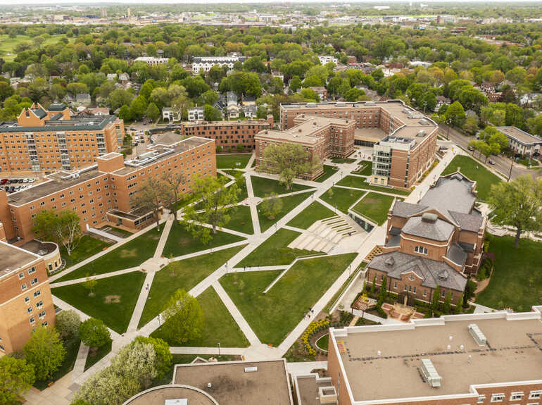 aerial view of the upper quad at St. Thomas