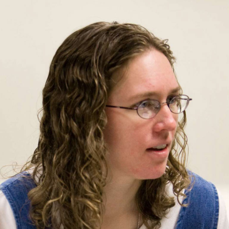 Philosophy professor Heidi Giebel lectures during an undergraduate Philosophy course.
