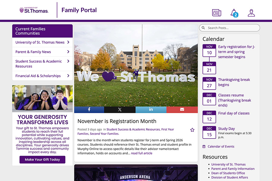 Screenshot of Family Portal home page