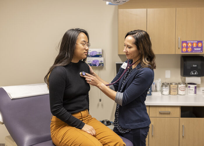 Student receiving a health examination