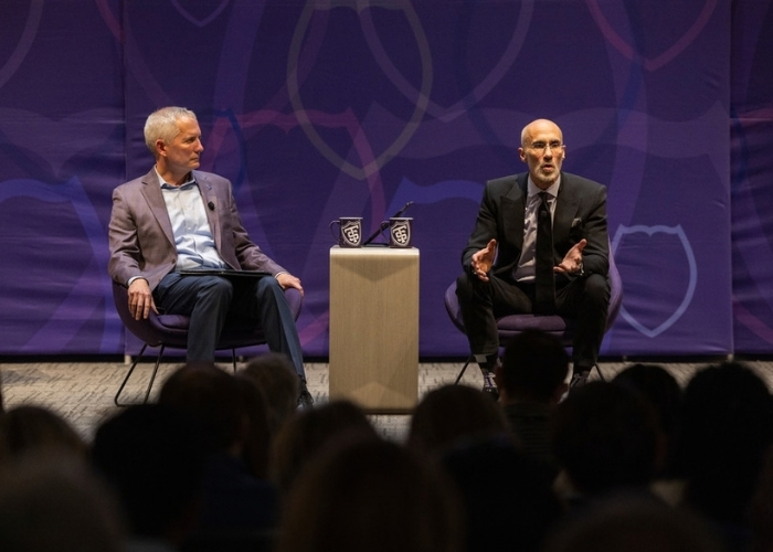 Arthur Brooks and Rob Vischer share the stage for a finding forward conversation.