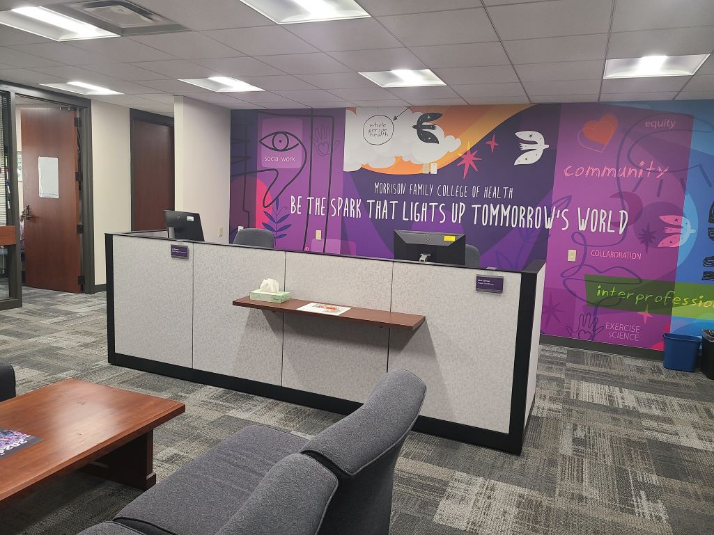 Lobby area of Morrison Family College of Health Dean's Office