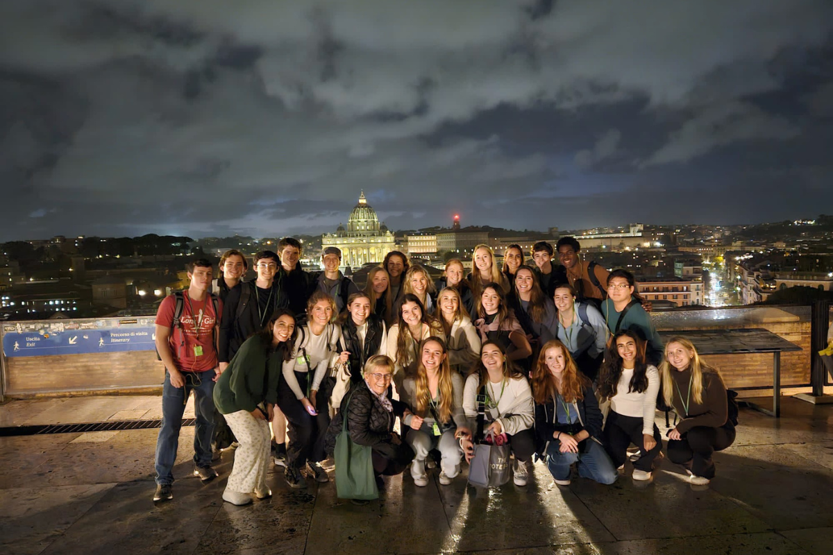 group of students at viewpoint in Rome