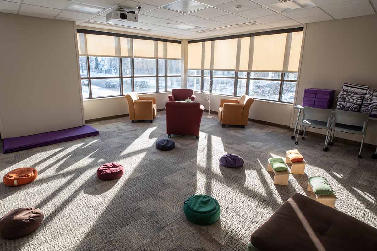 Meditation space with cushions on floor