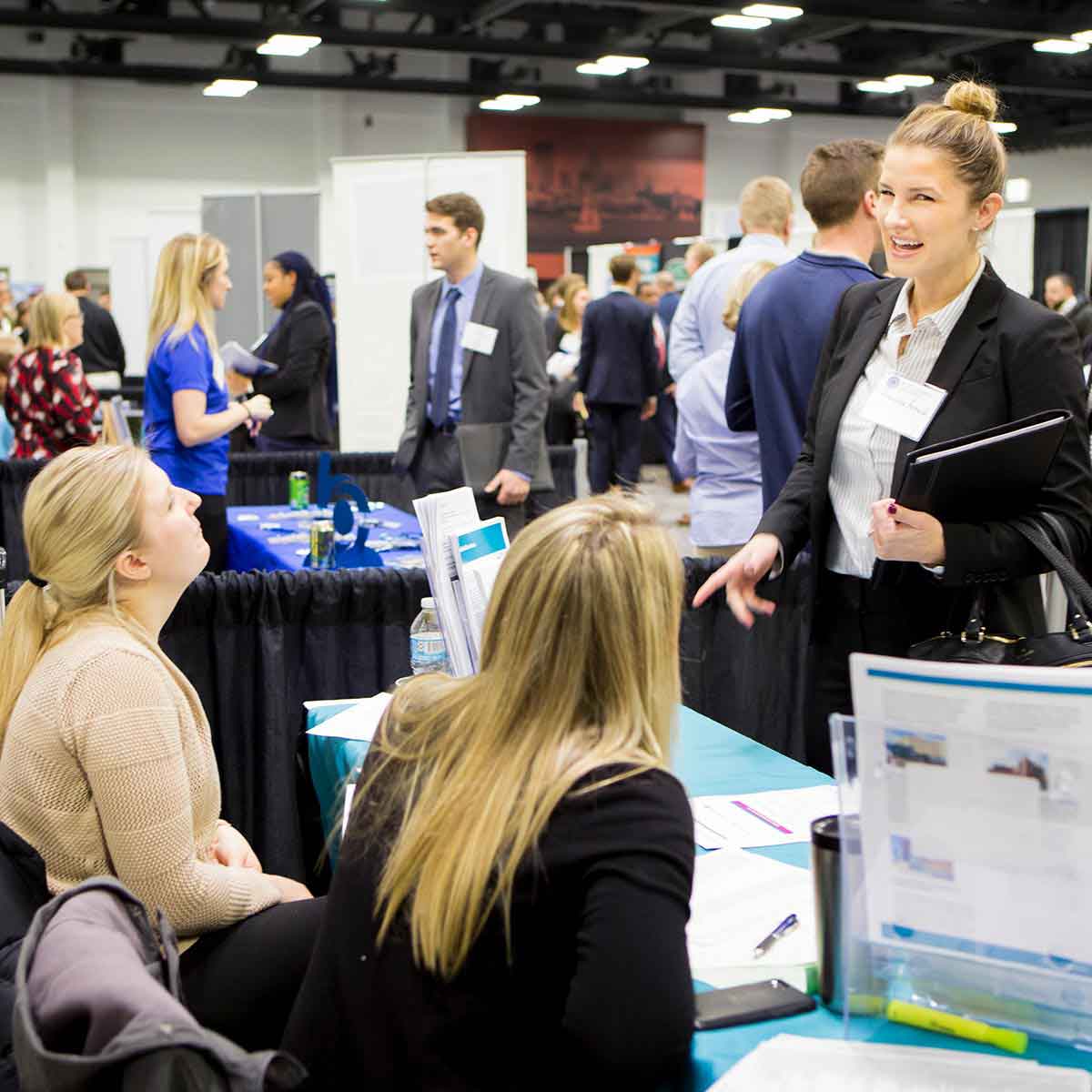 Students and recruiters at a job fair.