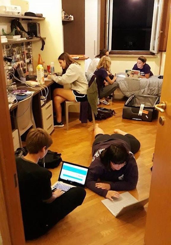 Students studying in Bernardi Campus dorm room