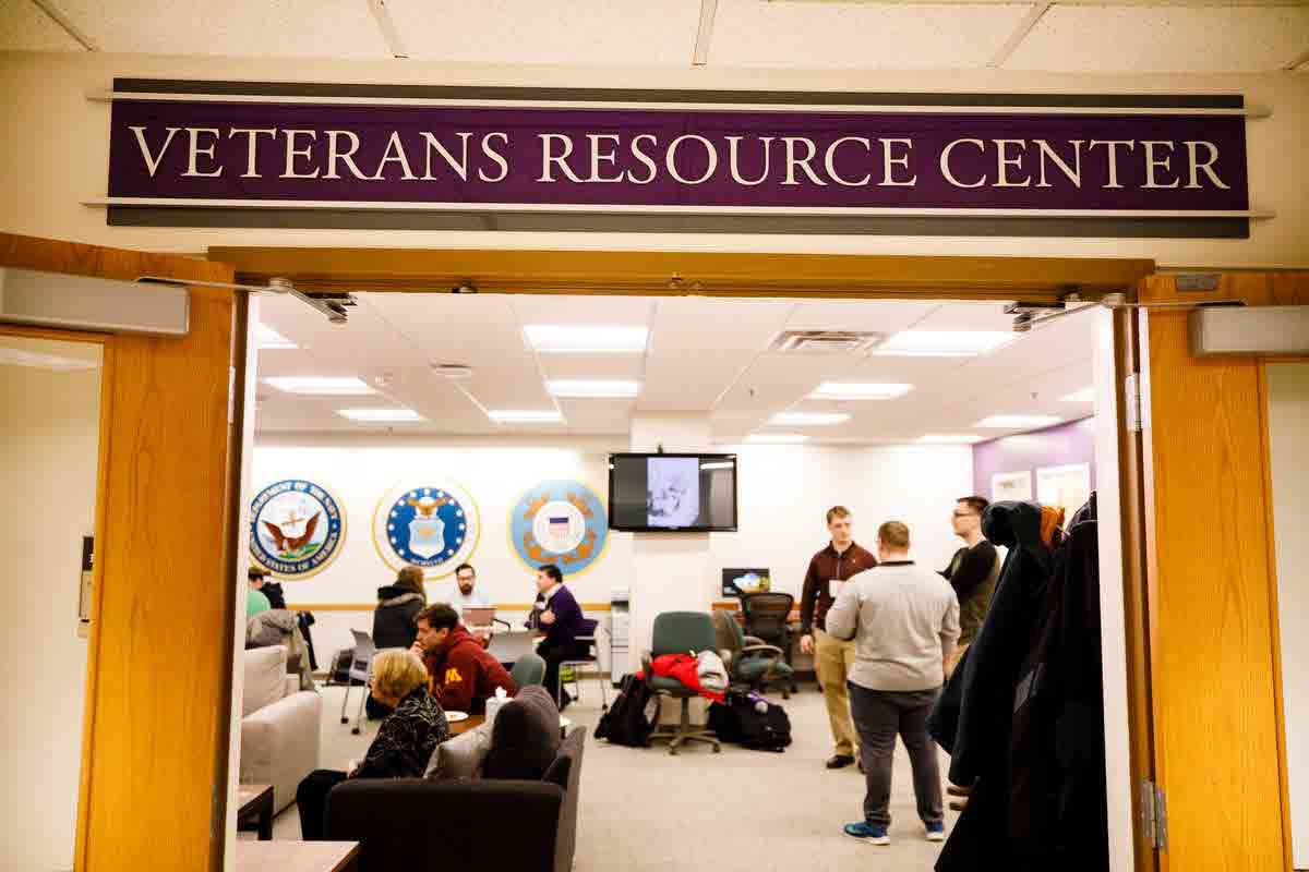 a view of the doorway and inside of the veterans resource center