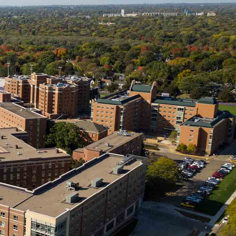 aerial shot of Flynn and morrison hall