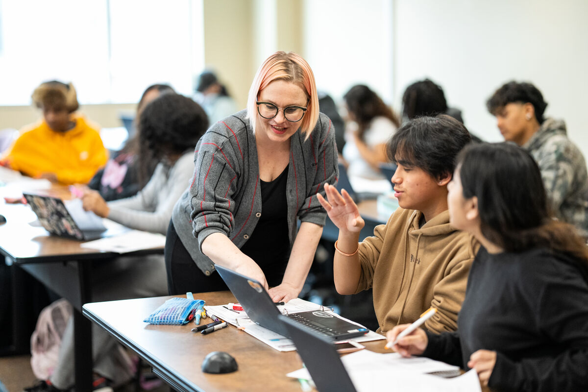 Students sitting at desks in a classroom