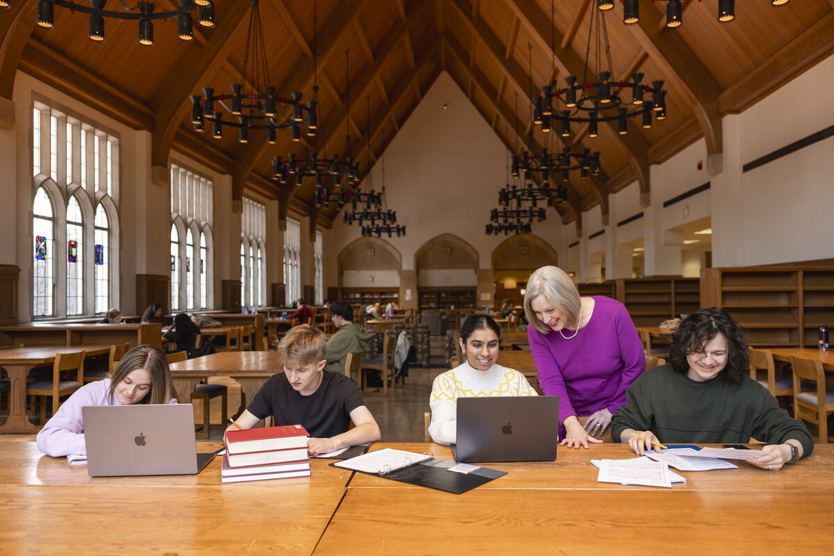 Students studying in the OSF library