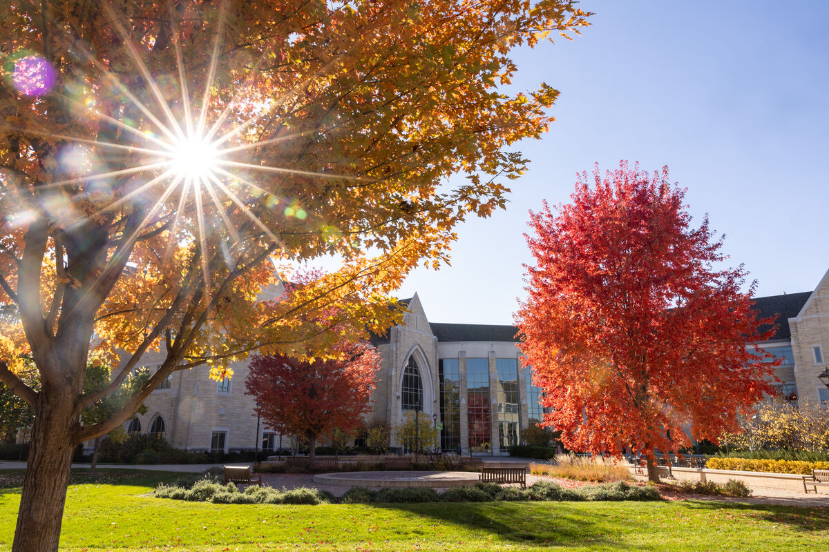 ASC building with fall trees out front