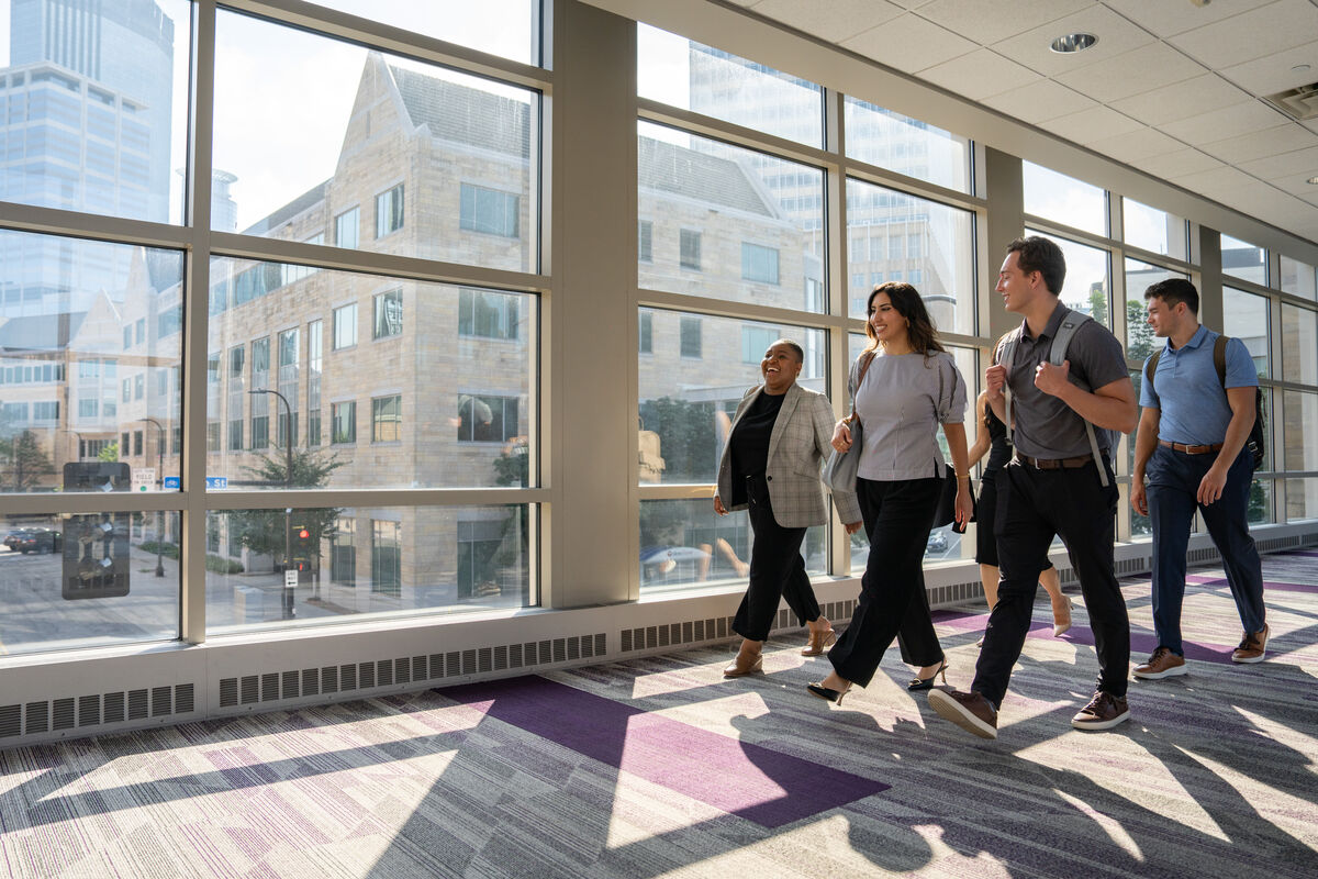 Students walking through a skyway