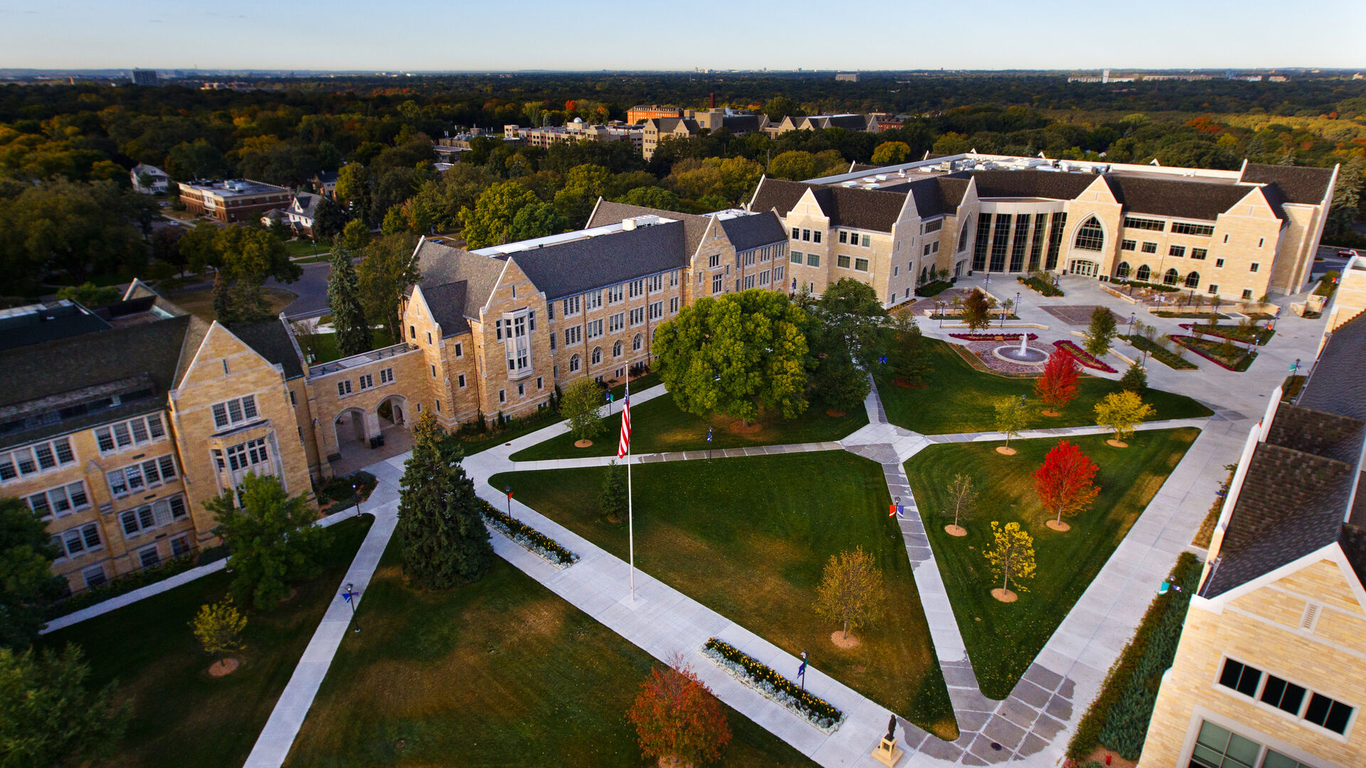 Aerial view of the University of St. Paul south campus during the fall.