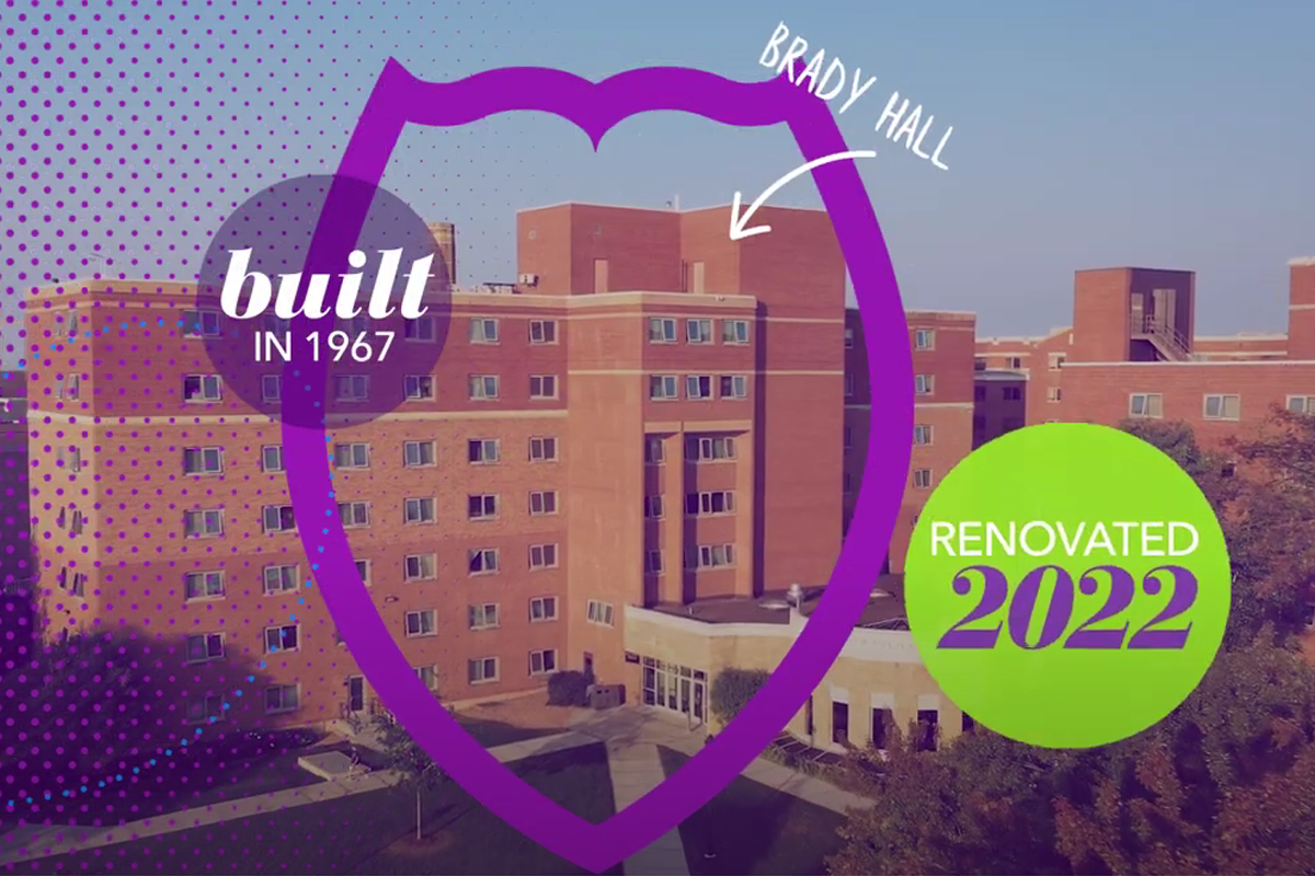 screenshot from video of aerial view of Brady and Dowling residence halls